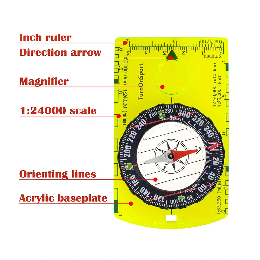 Map Compass with Adjustable Declination Handheld Orienteering Baseplate Compass for Hiking Survival Navigation Bl19161